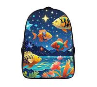 ERSTSNCK Star Bird Print Laptop Backpack for Travel Work, 16In Cute Bookbag, Computer Backpack, Casual Daypack, Starry and Fish, 40x28x16cm