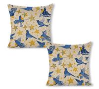 ERSTSNCK Star Bird Print Pillow Covers 18"x18"（2pcs） Linen Throw Pillow Covers - Double Sided Decorative Square Cushion Cases for Sofa, Bed, Chair (No Insert Included)