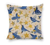 ERSTSNCK Star Bird Print Pillow Covers 18"x18" Linen Throw Pillow Covers - Double Sided Decorative Square Cushion Cases for Sofa, Bed, Chair (No Insert Included)