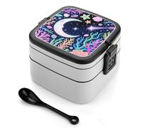 ERSTSNCK Star Ocean Pattern Bento Box 1000ml Leak Proof Lunch Container with Removable Dividers & Spoon - BPA-Free PP Stackable Lunch Box for Work, Office, Picnic, Travel, Dining Out