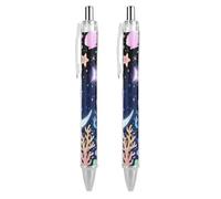 ERSTSNCK Star Ocean Pattern Black Ballpoint Pens Fine Point (0.5mm) Black Ink Pen Retractable Ball Point Pens with Comfortable Full Grip for Journaling, And Office Writing Ideal 2 PCS