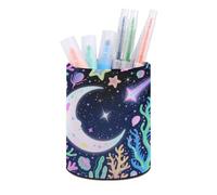 ERSTSNCK Star Ocean Pattern Pen Holder, Pencil Holder Desktop Stationery Organizer Round Leather Pencil Cup Makeup Brush Storage Box for Office Home And Stationary Supplies