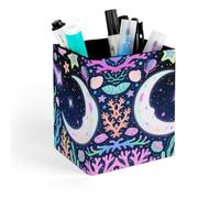 ERSTSNCK Star Ocean Pattern Pen Holder, Pencil Holder Desktop Stationery Organizer Square Leather Pencil Cup Makeup Brush Storage Box for Office Home And Stationary Supplies