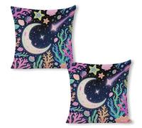 ERSTSNCK Star Ocean Pattern Pillow Covers 18"x18"（2pcs） Linen Throw Pillow Covers - Double Sided Decorative Square Cushion Cases for Sofa, Bed, Chair (No Insert Included)