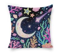 ERSTSNCK Star Ocean Pattern Pillow Covers 18"x18" Linen Throw Pillow Covers - Double Sided Decorative Square Cushion Cases for Sofa, Bed, Chair (No Insert Included)