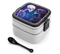 ERSTSNCK Staring at The Skeleton Bento Box 1000ml Leak Proof Lunch Container with Removable Dividers & Spoon - BPA-Free PP Stackable Lunch Box for Work, Office, Picnic, Travel, Dining Out