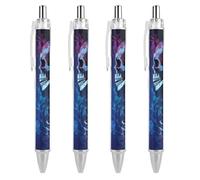 ERSTSNCK Staring at The Skeleton Black Ballpoint Pens Fine Point (0.5mm) Black Ink Pen Retractable Ball Point Pens with Comfortable Full Grip for Journaling, And Office Writing Ideal 4 PCS