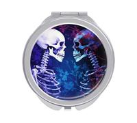 ERSTSNCK Staring at The Skeleton Compact Mirror for Purse, Double-Sided 1x/2x Magnifying Metal Pocket Makeup Mirrors, Folding Mini Vanity Mirror, Handheld Round Travel Cosmetic Mirrors for Women