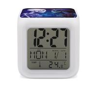 ERSTSNCK Staring at The Skeleton Night Light Alarm Clock LED Display Alarms for Bedroom Smart Digital Alarm Clock Wtih 7 Colorful Ambient Lights Sleep Timer for Heavy Sleepers Simple Operation