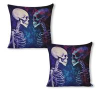 ERSTSNCK Staring at The Skeleton Pillow Covers 18"x18"（2pcs） Linen Throw Pillow Covers - Double Sided Decorative Square Cushion Cases for Sofa, Bed, Chair (No Insert Included)