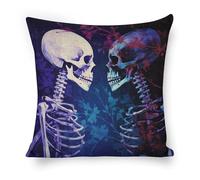 ERSTSNCK Staring at The Skeleton Pillow Covers 18"x18" Linen Throw Pillow Covers - Double Sided Decorative Square Cushion Cases for Sofa, Bed, Chair (No Insert Included)