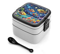 ERSTSNCK Starry And Fish Bento Box 1000ml Leak Proof Lunch Container with Removable Dividers & Spoon - BPA-Free PP Stackable Lunch Box for Work, Office, Picnic, Travel, Dining Out