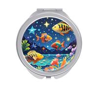 ERSTSNCK Starry and Fish Compact Mirror for Purse, Double-Sided 1x/2x Magnifying Metal Pocket Makeup Mirrors, Folding Mini Vanity Mirror, Handheld Round Travel Cosmetic Mirrors for Women
