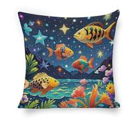 ERSTSNCK Starry and Fish Pillow Covers 18"x18" Linen Throw Pillow Covers - Double Sided Decorative Square Cushion Cases for Sofa, Bed, Chair (No Insert Included)