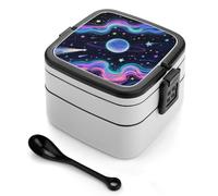 ERSTSNCK Starry Cosmos Bento Box 1000ml Leak Proof Lunch Container with Removable Dividers & Spoon - BPA-Free PP Stackable Lunch Box for Work, Office, Picnic, Travel, Dining Out