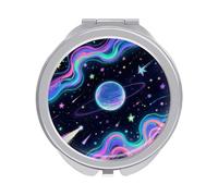 ERSTSNCK Starry Cosmos Compact Mirror for Purse, Double-Sided 1x/2x Magnifying Metal Pocket Makeup Mirrors, Folding Mini Vanity Mirror, Handheld Round Travel Cosmetic Mirrors for Women