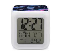 ERSTSNCK Starry Cosmos Night Light Alarm Clock LED Display Alarms for Bedroom Smart Digital Alarm Clock Wtih 7 Colorful Ambient Lights Sleep Timer for Heavy Sleepers Simple Operation