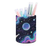 ERSTSNCK Starry Cosmos Pen Holder, Pencil Holder Desktop Stationery Organizer Round Leather Pencil Cup Makeup Brush Storage Box for Office Home And Stationary Supplies