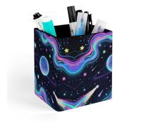 ERSTSNCK Starry Cosmos Pen Holder, Pencil Holder Desktop Stationery Organizer Square Leather Pencil Cup Makeup Brush Storage Box for Office Home And Stationary Supplies