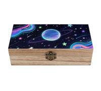 ERSTSNCK Starry Cosmos Wooden Storage Box Elegant Retro Jewelry Box with Hinged Lid Decorative Keepsake Boxes Decor Handmade Organizer Boxes for Wedding, Party, Gift, Diy Craft, Home Decor