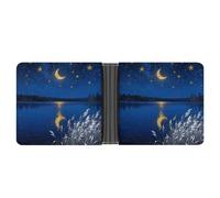 ERSTSNCK Starry Night Over Lake Wallet for Men Bifold Rfid Blocking Slim Money Clip Front Pocket Wallet Card Holder