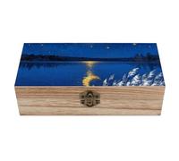 ERSTSNCK Starry Night Over Lake Wooden Storage Box Elegant Retro Jewelry Box with Hinged Lid Decorative Keepsake Boxes Decor Handmade Organizer Boxes for Wedding, Party, Gift, Diy Craft, Home Decor