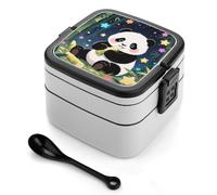 ERSTSNCK Starry Night Panda Bento Box 1000ml Leak Proof Lunch Container with Removable Dividers & Spoon - BPA-Free PP Stackable Lunch Box for Work, Office, Picnic, Travel, Dining Out