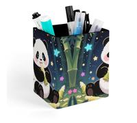 ERSTSNCK Starry Night Panda Pen Holder, Pencil Holder Desktop Stationery Organizer Square Leather Pencil Cup Makeup Brush Storage Box for Office Home And Stationary Supplies