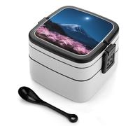 ERSTSNCK Starry Night Sakura Bento Box 1000ml Leak Proof Lunch Container with Removable Dividers & Spoon - BPA-Free PP Stackable Lunch Box for Work, Office, Picnic, Travel, Dining Out