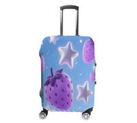 ERSTSNCK Stars And Purple Strawberries Luggage Suitcase Covers Elastic Washable Cute Luggage Protector Travel Suitcase Protective Cover For Adult (Fit 19-32 Inch Luggages), white, M, Stars and Purple