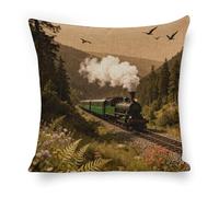 ERSTSNCK Steam Car in The Woods Pillow Covers 18"x18" Linen Throw Pillow Covers - Double Sided Decorative Square Cushion Cases for Sofa, Bed, Chair (No Insert Included)