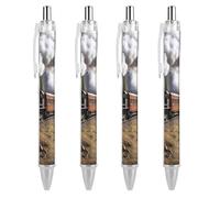 ERSTSNCK Steam Locomotive Train Black Ballpoint Pens Fine Point (0.5mm) Black Ink Pen Retractable Ball Point Pens with Comfortable Full Grip for Journaling, And Office Writing Ideal 4 PCS