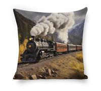 ERSTSNCK Steam Locomotive Train Pillow Covers 18"x18" Linen Throw Pillow Covers - Double Sided Decorative Square Cushion Cases for Sofa, Bed, Chair (No Insert Included)