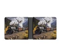 ERSTSNCK Steam Locomotive Train Wallet for Men Bifold Rfid Blocking Slim Money Clip Front Pocket Wallet Card Holder