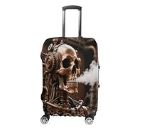 ERSTSNCK Steam - Punk Metal Skull Luggage Suitcase Covers Elastic Washable Cute Luggage Protector Travel Suitcase Protective Cover For Adult (Fit 19-32 Inch Luggages), white, M, Steam - Punk Metal