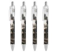ERSTSNCK Steam Train Black Ballpoint Pens Fine Point (0.5mm) Black Ink Pen Retractable Ball Point Pens with Comfortable Full Grip for Journaling, And Office Writing Ideal 4 PCS