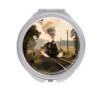 ERSTSNCK Steam Train Compact Mirror for Purse, Double-Sided 1x/2x Magnifying Metal Pocket Makeup Mirrors, Folding Mini Vanity Mirror, Handheld Round Travel Cosmetic Mirrors for Women