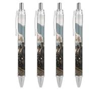 ERSTSNCK Steam Train in Mountains Black Ballpoint Pens Fine Point (0.5mm) Black Ink Pen Retractable Ball Point Pens with Comfortable Full Grip for Journaling, And Office Writing Ideal 4 PCS