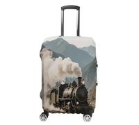 ERSTSNCK Steam Train in Mountains Luggage Suitcase Covers Elastic Washable Cute Luggage Protector Travel Suitcase Protective Cover For Adult (Fit 19-32 Inch Luggages), white, Small, Steam Train in