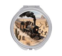 ERSTSNCK Steam Train in The Desert Compact Mirror for Purse, Double-Sided 1x/2x Magnifying Metal Pocket Makeup Mirrors, Folding Mini Vanity Mirror, Handheld Round Travel Cosmetic Mirrors for Women