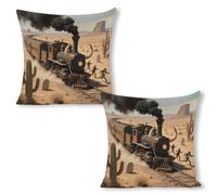 ERSTSNCK Steam Train in The Desert Pillow Covers 18"x18"（2pcs） Linen Throw Pillow Covers - Double Sided Decorative Square Cushion Cases for Sofa, Bed, Chair (No Insert Included)