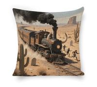 ERSTSNCK Steam Train in The Desert Pillow Covers 18"x18" Linen Throw Pillow Covers - Double Sided Decorative Square Cushion Cases for Sofa, Bed, Chair (No Insert Included)