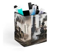 ERSTSNCK Steam Train Pen Holder, Pencil Holder Desktop Stationery Organizer Square Leather Pencil Cup Makeup Brush Storage Box for Office Home And Stationary Supplies