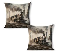 ERSTSNCK Steam Train Pillow Covers 18"x18"（2pcs） Linen Throw Pillow Covers - Double Sided Decorative Square Cushion Cases for Sofa, Bed, Chair (No Insert Included)