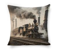 ERSTSNCK Steam Train Pillow Covers 18"x18" Linen Throw Pillow Covers - Double Sided Decorative Square Cushion Cases for Sofa, Bed, Chair (No Insert Included)