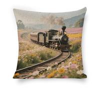 ERSTSNCK Steam Train Pillow Covers 18"x18" Linen Throw Pillow Covers - Double Sided Decorative Square Cushion Cases for Sofa, Bed, Chair (No Insert Included)