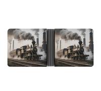 ERSTSNCK Steam Train Wallet for Men Bifold Rfid Blocking Slim Money Clip Front Pocket Wallet Card Holder