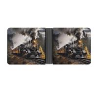 ERSTSNCK Steam Train Wallet for Men Bifold Rfid Blocking Slim Money Clip Front Pocket Wallet Card Holder