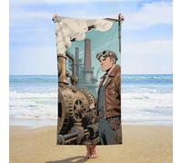 ERSTSNCK Steampunk Factory Beach Towel Oversized 31" X 63" Absorbent Towels Quick Dry Pool Towel Lightweight Bath Towels Sandproof Beach Blanket for Gym Swimming Sports Travel Gifts