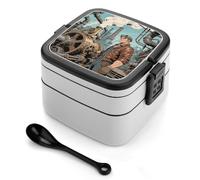 ERSTSNCK Steampunk Factory Bento Box 1000ml Leak Proof Lunch Container with Removable Dividers & Spoon - BPA-Free PP Stackable Lunch Box for Work, Office, Picnic, Travel, Dining Out